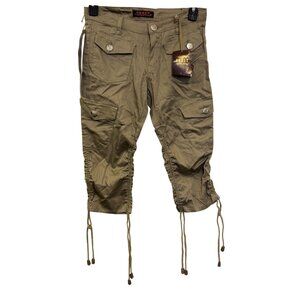 Vintage Crest Womens Stone Cargo Capri Pants With Drawstring